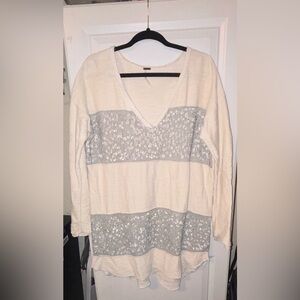 Free People Oversized Tunic Sweater Cream Sequin Stripe Boho Slouchy Top